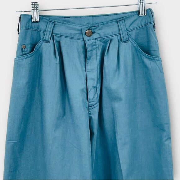 SHADES Vintage 80s Hi-Rise Pants Pleated Front Cinch Ankle In Blue-Green Size 26 - Picture 2 of 6
